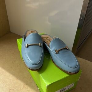 Sam Edelman Blue Leather Loafers with Horsebit Detail